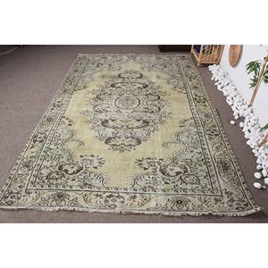 Alfombra turca Vintage de 5,9x8,4 pies, lana tejida plana verde Beige con patrón de retazos para decoraciones de sala de estar o uso en el pasillo - Product Image 4