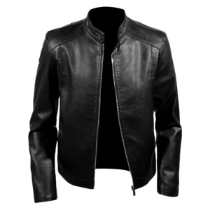 Chaqueta de cuero PU para motocicleta de invierno para hombre hecha a medida para hombre, aspecto clásico lavado con cuello levantado, nueva condición para bicicleta - Product Image 1