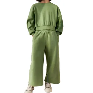 Dua potong Set bermerek grosir untuk anak perempuan pakaian anak-anak/2024 anak perempuan lengan panjang tebal musim dingin 2 potong Set Sweatsuit anak-anak