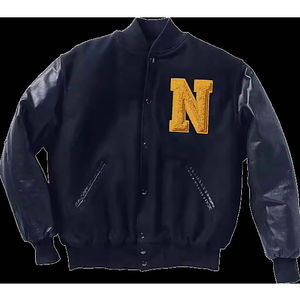 High-Street unisexe rayures bas et col montant serviette patchs de broderie laine et cuir manches hommes varsité vestes Style de rue - Product Image 3