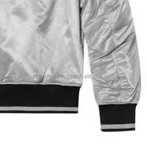Trending Custom Satin Bomber <b>Lightweight</b> Gray <b>Jacket</b> <b>for</b> Men Ribbed Hem Side Waist Pockets Zipper Closure <b>For</b> Daily Wear - Product Image 6