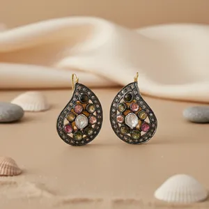 Pendientes de Plata con Forma de Lágrima y Múltiples Piedras Preciosas para Mujer - Accesorio de Moda - Product Image 2