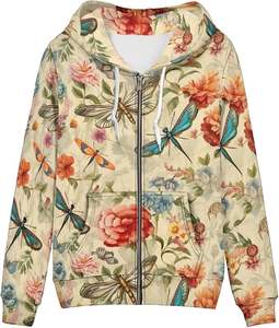 เสื้อมีฮู้ดแบบมีซิปสำหรับผู้หญิงผ้าฝ้าย100% แขนยาวคอกลมพิมพ์ลายสีแนวลาดเอียงสวมใส่สบายดีไซน์ใหม่ - Product Image 1