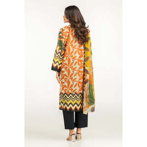 IUSTKSD-833 Conjunto de 3 Piezas de Kaftán Estampado para Jardín, Diseño Moderno con Contraste de Color, 100% Algodón, Cuello en V, para Verano - Product Image 4