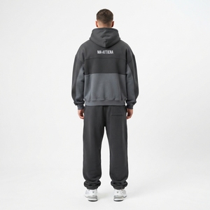 Conjunto de Sudadera con Capucha y Pantalones Deportivos Extra Grandes para Hombre, Color Gris Oscuro, Algodón y Felpa, Ropa Deportiva Informal, Venta al Por Mayor OEM - Product Image 2