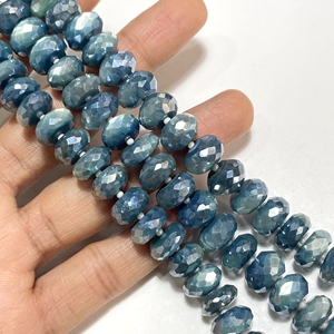Cuentas con forma de Rondelle facetadas recubiertas de piedra lunar, tamaño de 11-11,5mm, Color azul cielo para fabricación de joyas, cuentas al por mayor - Product Image 2