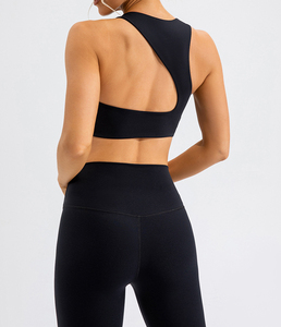 Haute qualité femmes sans manches haut de sport Leggings deux pièces ensemble tissu doux beauté dos Fitness entraînement Yoga ensemble - Product Image 3
