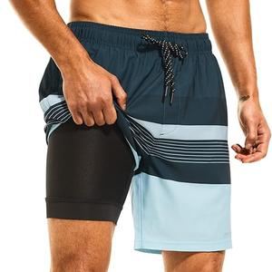 Pantalones cortos de playa personalizados 2 en 1 High Street para hombre, bañadores transpirables de secado rápido con bolsillo para teléfono, pantalones cortos de malla que cambian de Color sólido - Product Image 1