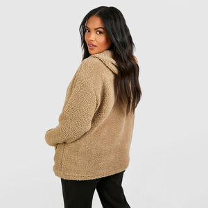 Vente en gros élégant Teddy Fleece 1/4 Sweat à capuche surdimensionné zippé pour femme Nouvelle saison Veste doublée avec capuche tendance en tissu tricoté chaud - Product Image 2