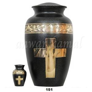 Urna de cremación de latón de estilo americano, acabado de mármol negro, diseño de Cruz dorada, respetuoso con el medio ambiente, personalizable para cenizas humanas - Product Image 1