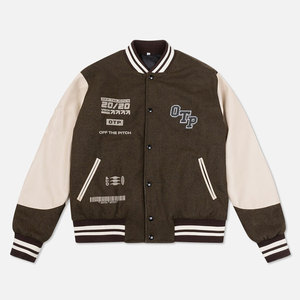 Blouson universitaire personnalisé brodé, chauffant et coupe-vent, avec col montant et capuche, design frontal personnalisé, en laine rouge pour l'hiver - Product Image 1