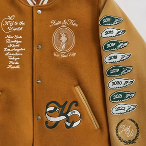 Wholesale OEM High Quality Winter Hooded <b>Stand</b> Collar Leather/Wool Waterproof University Varsity Jacket for Men with Front Logo - Product Image 5