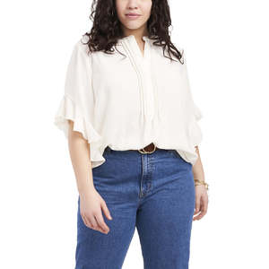 Camicetta Lunga in Chiffon da Donna Vince Camuto con Maniche a Volant, Taglia XL, Bianca Ricamata, Top da Ufficio per Lavoro, Stagione Autunnale - Product Image 1