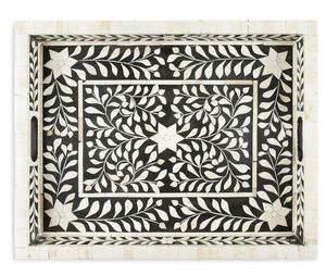 BANDEJA IMPULSADA DECORATIVA Bandeja de servicio hecha a mano Incrustaciones de hueso de lujo Ramadán Desayuno Comida Fruta Café Té Bandeja decorativa a bajo - Product Image 4