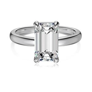Glamorous <b>Customized</b> <b>Ring</b> 14 Kt White Gold Moissanite Baguette and Emerald Cut VVS Clarity Solitaire Diamond <b>Ring</b> for Women - Product Image 1