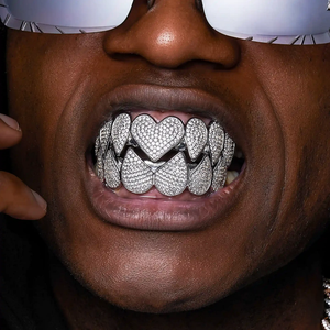 Personalizada forma de corazón Hip Hop 925 Starling plata Moissanite diamante dientes Grillz personalizado ZigZag ajuste diamante Grillz - Product Image 5
