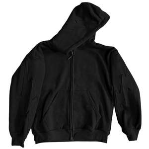 Men Black <b>Full</b> <b>Zip</b> <b>Hoodie</b> Minimal Logo Cotton Fleece Hooded Sweatshirt Modern Casual Urban Streetwear - Product Image 6
