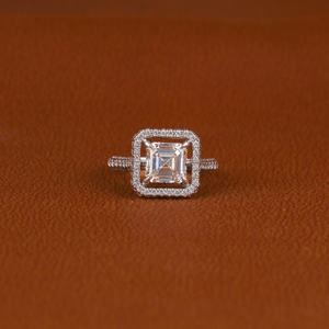 Anillo de compromiso de oro blanco sólido de 14 quilates con diseño personalizado, corte Asscher, Diamante cultivado en laboratorio, halo de dos lados, estilo moderno, certificado IGI - Product Image 1