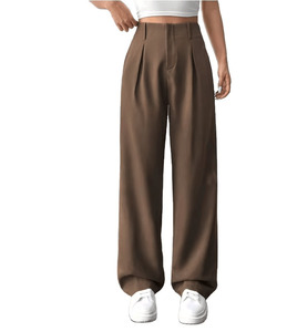 Pantalons et pantalons décontractés personnalisés pour femmes, pantalons de costume droits, taille haute, pantalons amples à jambes larges pour femmes - Product Image 1