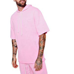 Ensemble sweats à capuche et short d'entraînement respirant 100 coton hommes Pakistan vêtements de sport Logo personnalisé tenue deux pièces - Product Image 3