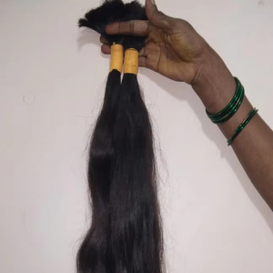 Cabello virgen indio a granel, cabello humano de la India, 10000% sin procesar, precio al por mayor Cabello virgen a granel de buena calidad, sin piojos - Product Image 1