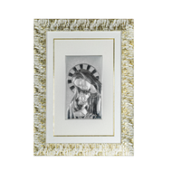 Placa de Natividad Religiosa Italiana Hecha a Mano, con Marco Rectangular de Metal Dorado de 52x65 cm, Chapado en Plata, Recuerdo, Regalo