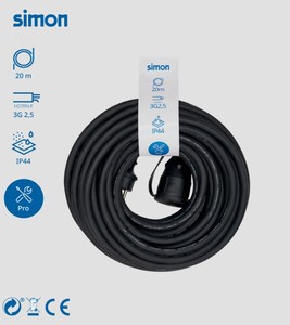 Cavo di prolunga Schuko da 20m con cappuccio 3x2.5mm. Nero IP44 (Simon PL122501) - Product Image 3
