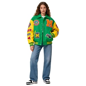 Blousons universitaires décontractés pour hommes, personnalisés avec logo, patchwork, style baseball, col montant, en laine, unisexe, pour l'hiver - Product Image 1