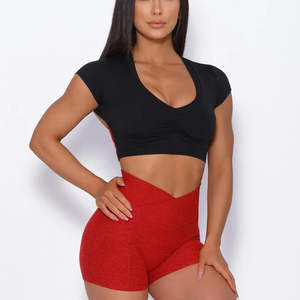 Logo personnalisé Dernière Taille Minuscule Coucher de Soleil Rouge Shorts & Soutien-Gorge de Sport Ensembles pour Femmes Séchage Rapide Workout Gym 2 Pièces Ensemble Assorti Ensemble pour Femmes - Product Image 1