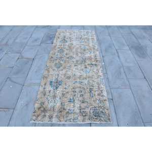 Alfombra turca de 3x7.6 pies, alfombra vintage con motivos de plantas y árboles azules - Product Image 1