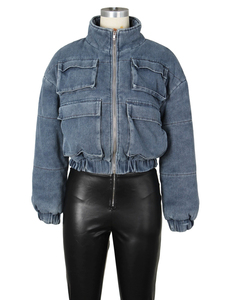 2025 personnalisation de haute qualité élégant femmes multi-poches vêtements de travail Style Denim coton veste Jean manteau - Product Image 2