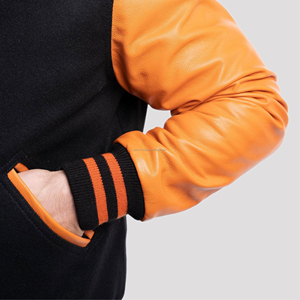Veste universitaire unisexe en laine avec manches en cuir, fermeture éclair, patchwork, coupe-vent, écologique, style vintage, vente en gros - Product Image 4