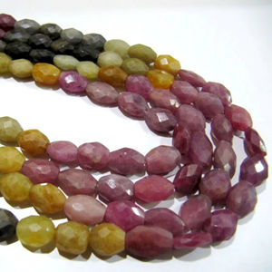 Cuentas de piedra de zafiro múltiple natural 6x8mm a 7x9mm Hilo largo de 8 pulgadas facetado ovalado - Product Image 1