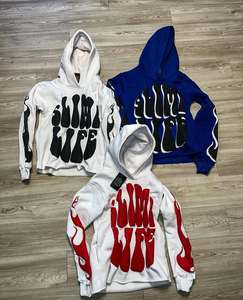 Oem Blank Cotton Boxy Fit Pullover Streetwear Bordado Sublimación Rhinestone Sudadera Logotipo Personalizado Unisex Puff Print Hoodie - Product Image 2