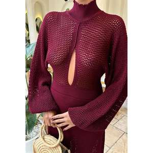 Vestido de punto calado 2854 con cintura natural y característica transpirable - Product Image 3