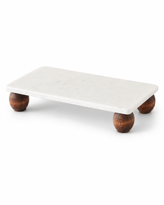 Plateau de service rectangulaire en marbre blanc de luxe moderne avec pieds en bois pour hôtel, buffet et décoration intérieure - Vente en gros - Product Image 4