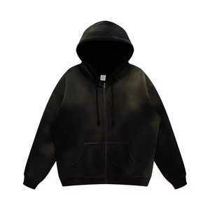 Sweat à capuche marron à fermeture éclair très vendu, broderie 3D, logo personnalisé, couleurs, hiver, 100% coton, uni, imperméable, respirant pour - Product Image 3