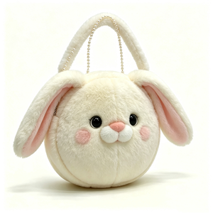 customized Round cream bunny plush handbag,Plush bunny pearl handle handbag,<b>Cute</b> white rabbit plush <b>purse</b> with pearl strap - Product Image 5