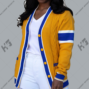 Abrigo dorado azul marino con logotipo personalizado de alta calidad para mujer, cárdigan largo De Punto SGRho Sigma Gamma Rho, cárdigan de punto de algodón para mujer - Product Image 1