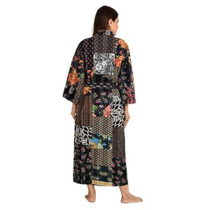 <b>Kantha</b> Stitch 100% Cotton Reversible Long Kimono Women <b>Jacket</b> Handmade Stitch Robe Black Patchwork Print Swimsuit Cover Ups - Product Image 3