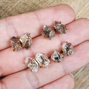 Herkimer Zircon Quartz Stud Pendientes 925 Plata DE LEY 14K Chapado en oro Cristal crudo Abril Birthstone Joyería Regalo - Product Image 3