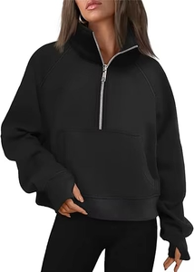 Personalizado 1/4 cremallera mujeres sudaderas con capucha venta media cremallera manga larga algodón polar pulóver Tops - Product Image 3