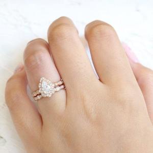 Conjunto de Anillo de Compromiso Vintage con Halo de Diamantes Cultivados en Laboratorio con Certificación IGI, Corte Pera, Claridad VVS, para Mujer, Joyería Fina - Product Image 6