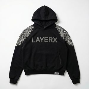 Sweat à capuche pour homme en polaire polyester/coton de haute qualité, broderie 3D en strass, poids lourd 350 g/m², logo en cristal personnalisé, coupe classique - Product Image 1