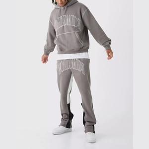Chándal OEM de otoño con estampado para hombre, chaqueta transpirable de LICRA/algodón con cremallera, conjunto de dos piezas para correr de ajuste regular para uso diario en fitness - Product Image 1