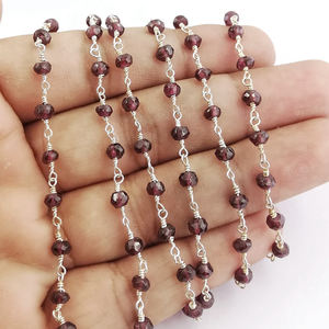 Cadena de Rosario con cuentas facetadas de granate rojo Natural con piedras preciosas envueltas en alambre, cadena de 3-3,5mm para fabricación de joyas - Product Image 3