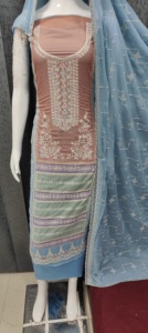 Estrella India pakistaní Georgette sin coser Shalwar Kameez Fondo francés pesado Dupatta Zarkan Piedras Secuencia Ropa DE TRABAJO - Product Image 4