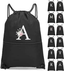 Mochila con cordón, bolsa deportiva para gimnasio para mujeres y hombres, mochila grande y ligera con cremallera y bolsillos de malla para botella de agua, negro/verde azulado - Product Image 1