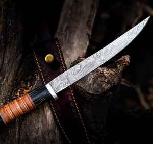 Couteau à filet en acier damas fait à la main en cuir manche en bois couteau de pêche tranchant de rasoir avec gaine en cuir - Product Image 1