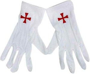 Vente en gros de gants maçonniques Regalia Knights Red Cross Gants en coton et cuir blancs du Pakistan - Product Image 1